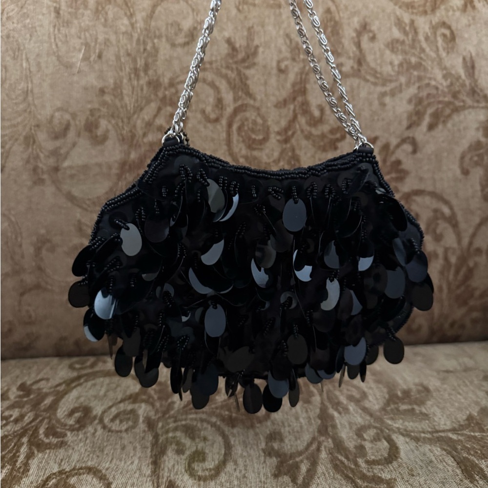 New Elegant Black Sequin Evening Bag